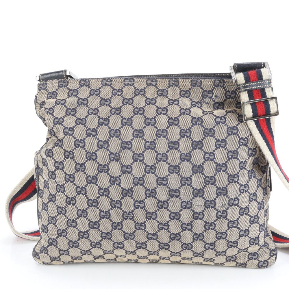 極美品 グッチ GGキャンバス 169937 レザー ショルダーバッグ 斜め掛け