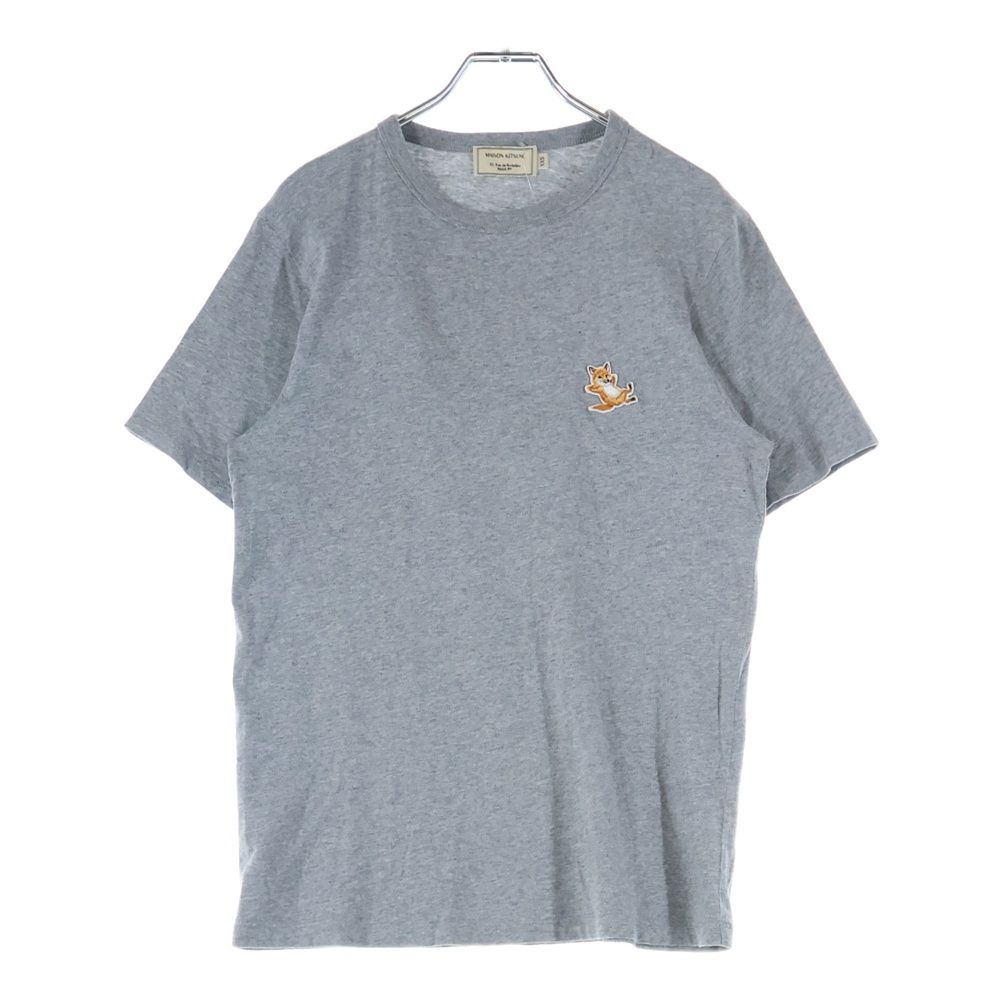 Maison 刺繍付きダークグレーTシャツ サイズ**S** MAISON KITSUNE (メゾンキツネ) チラックスロゴ刺繍 クルーネック半袖T