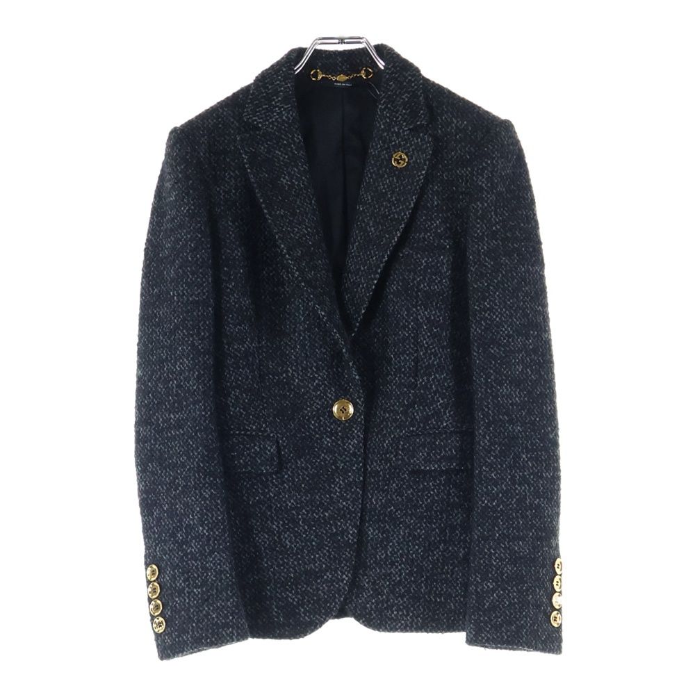 希少✨【GUCCI】ウールカシミア テーラードジャケット 裏地GG柄 ブラック GUCCI (グッチ) インターロッキングG ロゴプレート ウールツイード 1B