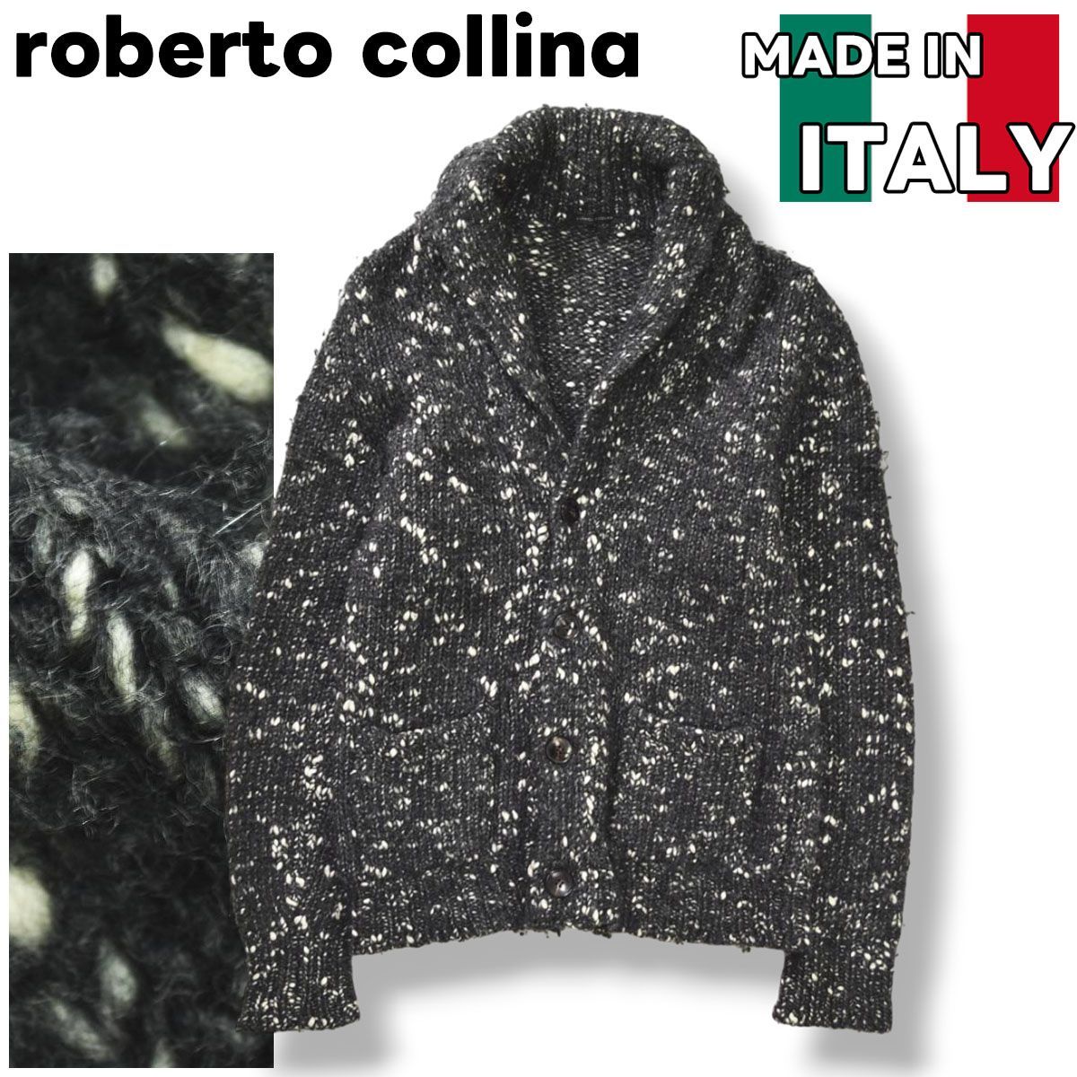 サイズL ロベルトコリーナ ケーブルショールカラー ウールニットカーディガン ROBERTO COLLINA（ロベルトコリーナ） 【FINAL SALE】【返品交換不可