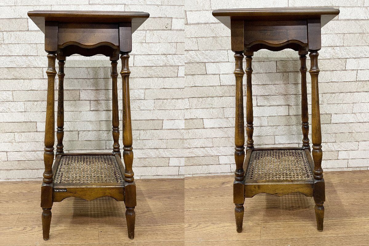 【サイドテーブル】カリモク　コロニアル　花台　飾り台　インテリア◎ □カリモク karimoku コロニアルシリーズ サイドテーブル ラタン 電話