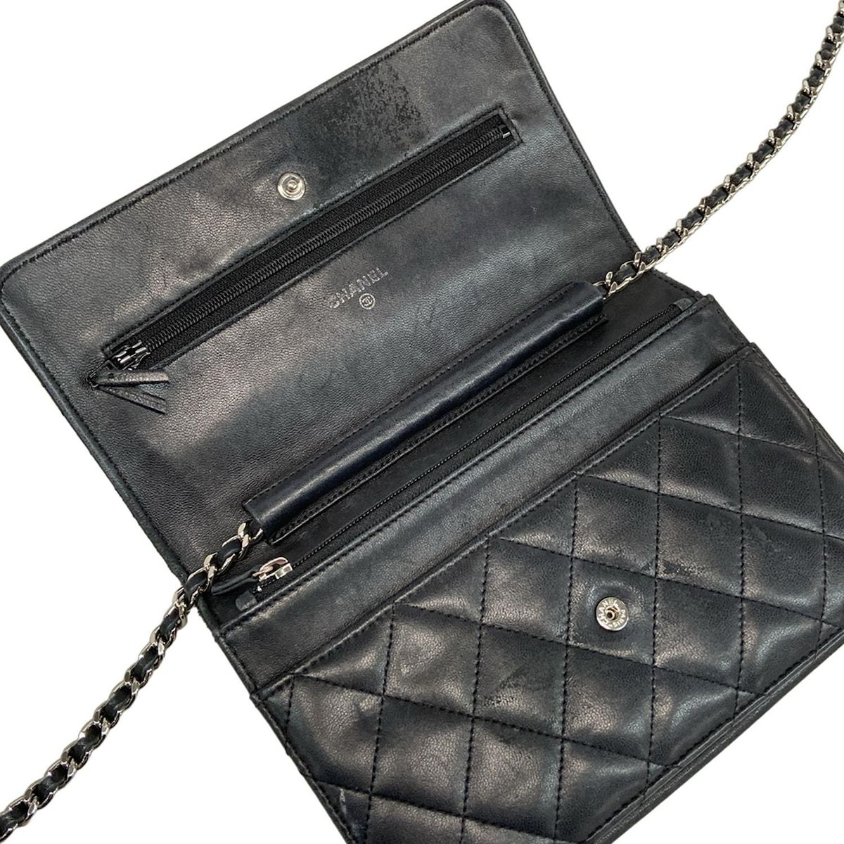 CHANEL 黒 レザー 長財布 マトラッセ CHANEL(シャネル) 財布 マトラッセ A33814 黒 チェーンウォレット