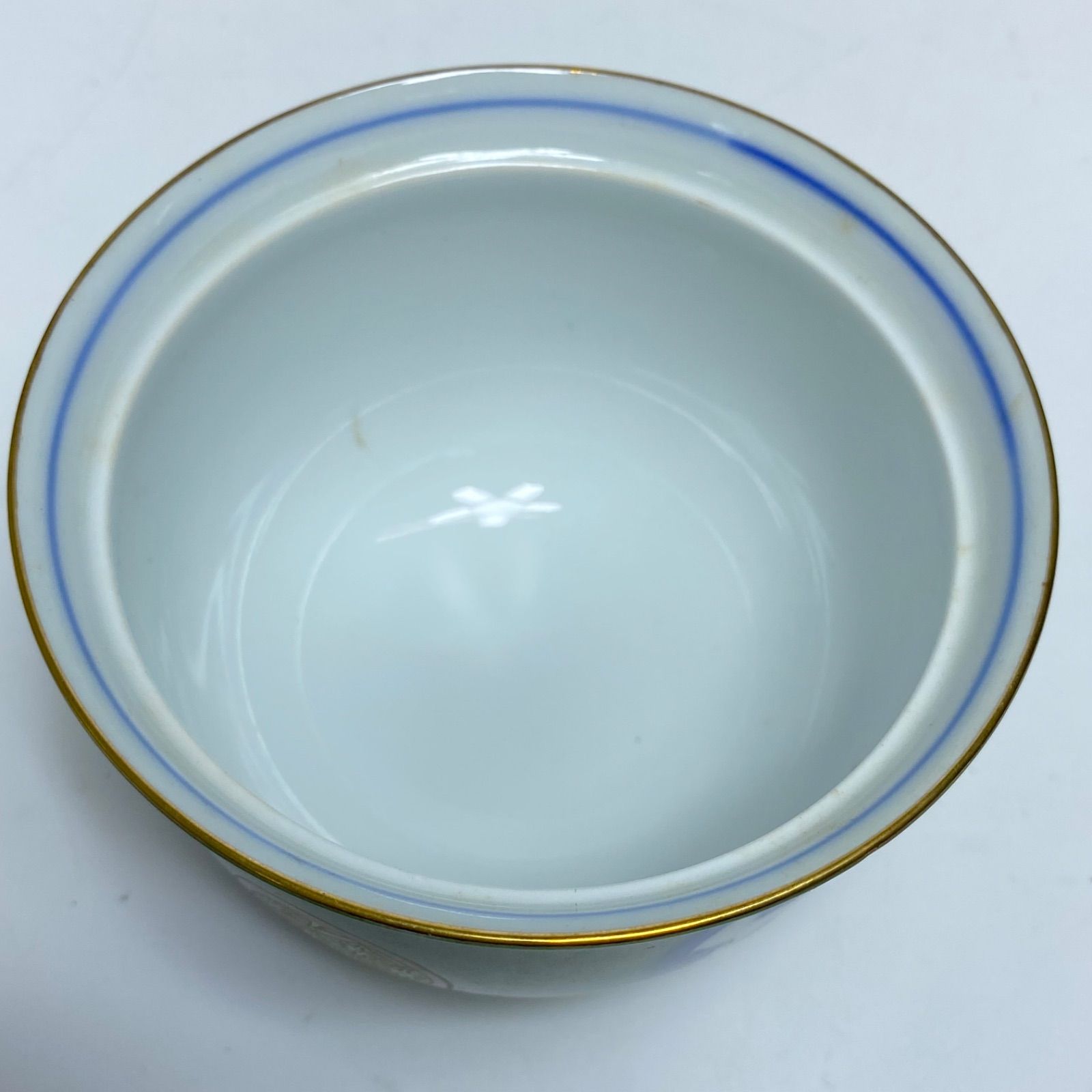 彩窯 銘 蓋付汲出碗 5客揃 有田焼系 緑地 丸紋 金彩 色絵 煎茶碗 茶器