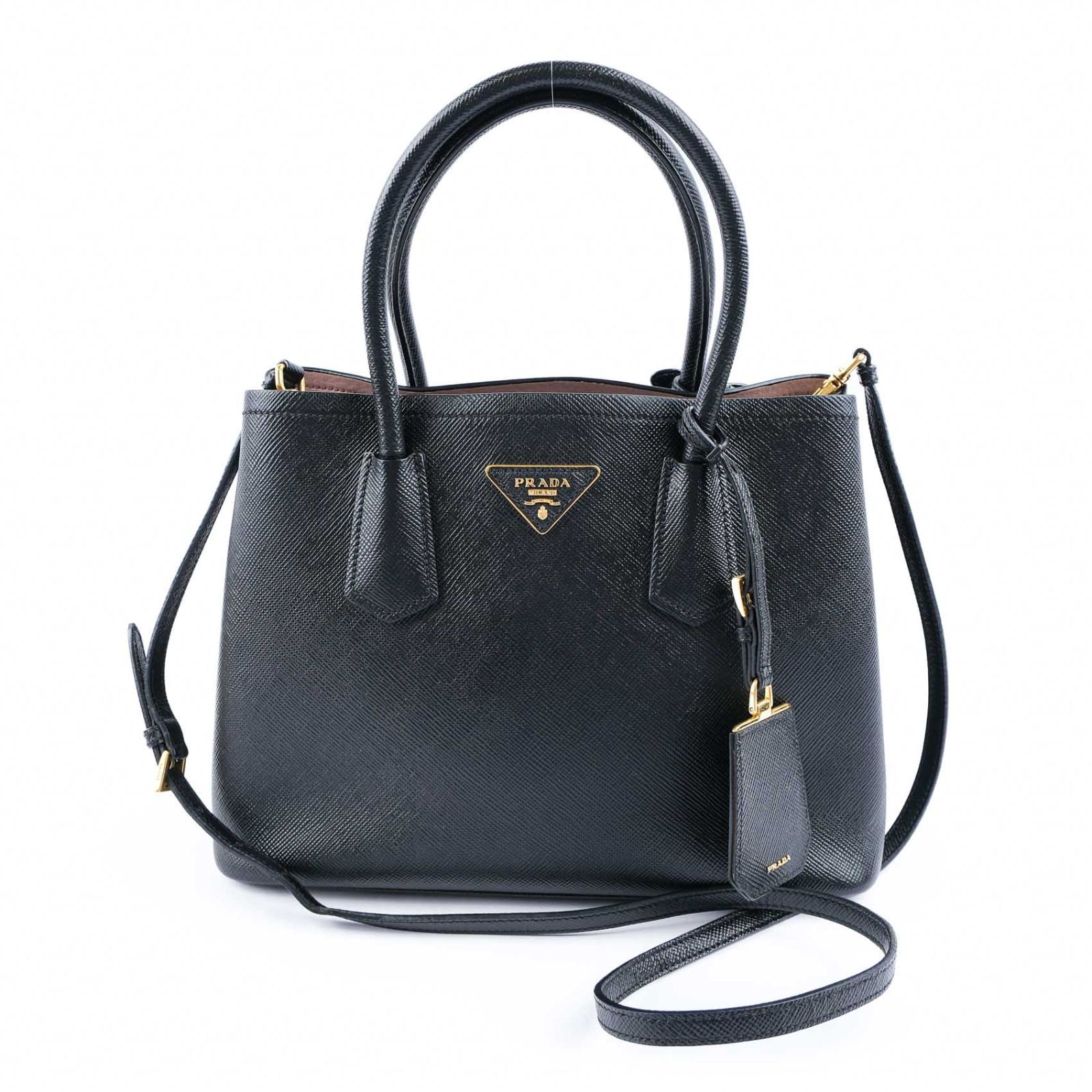 中古】PRADA プラダ サフィアーノ レザー 2WAYハンドバッグ ブラック