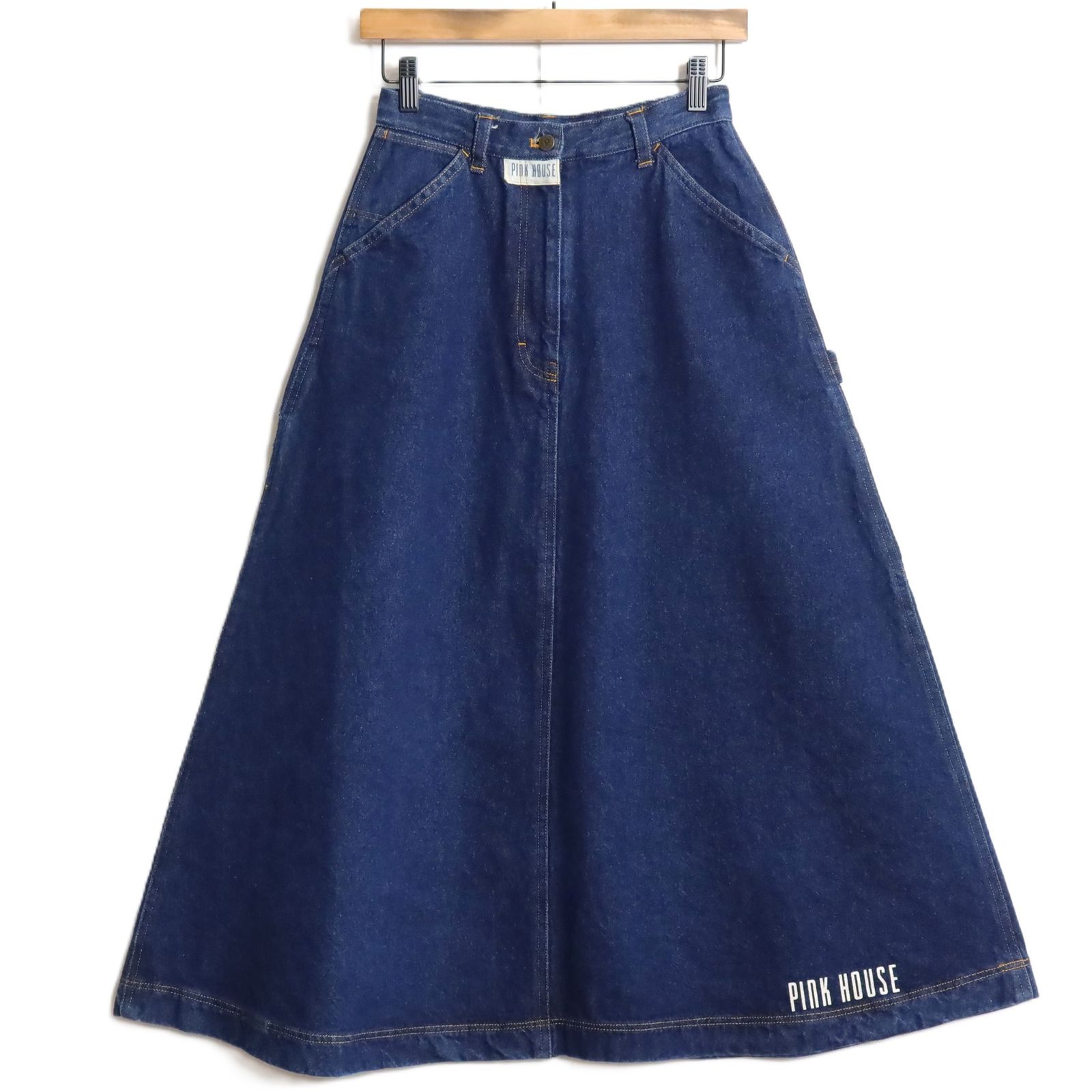 ピンクハウス☆デニムスカート ネイビー系 ロゴプリント入り♪無地