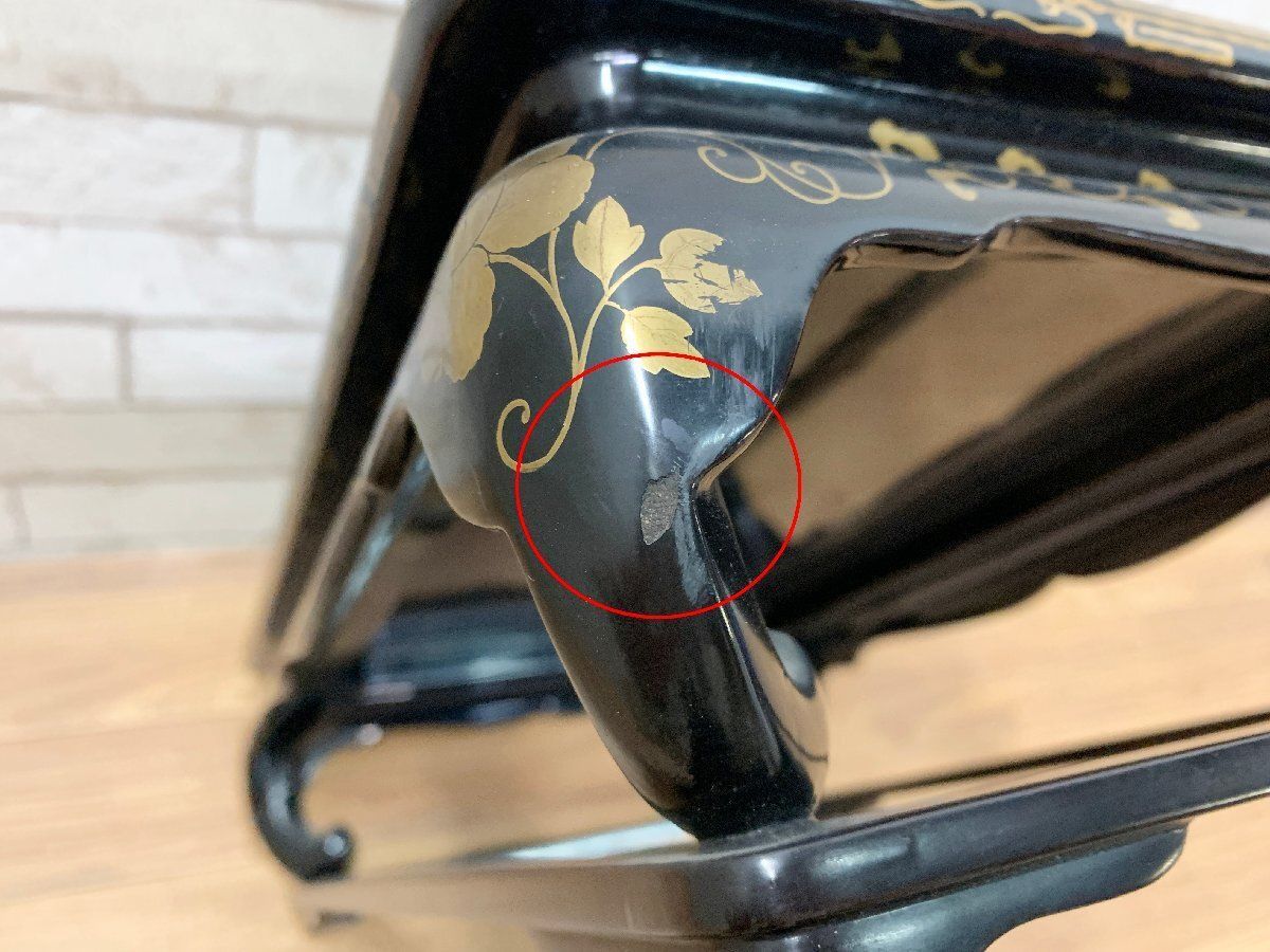 ◇時代物輪島塗平卓黒漆塗金蒔絵美術 漆器 花台 香炉台 唐草紋 盆栽台