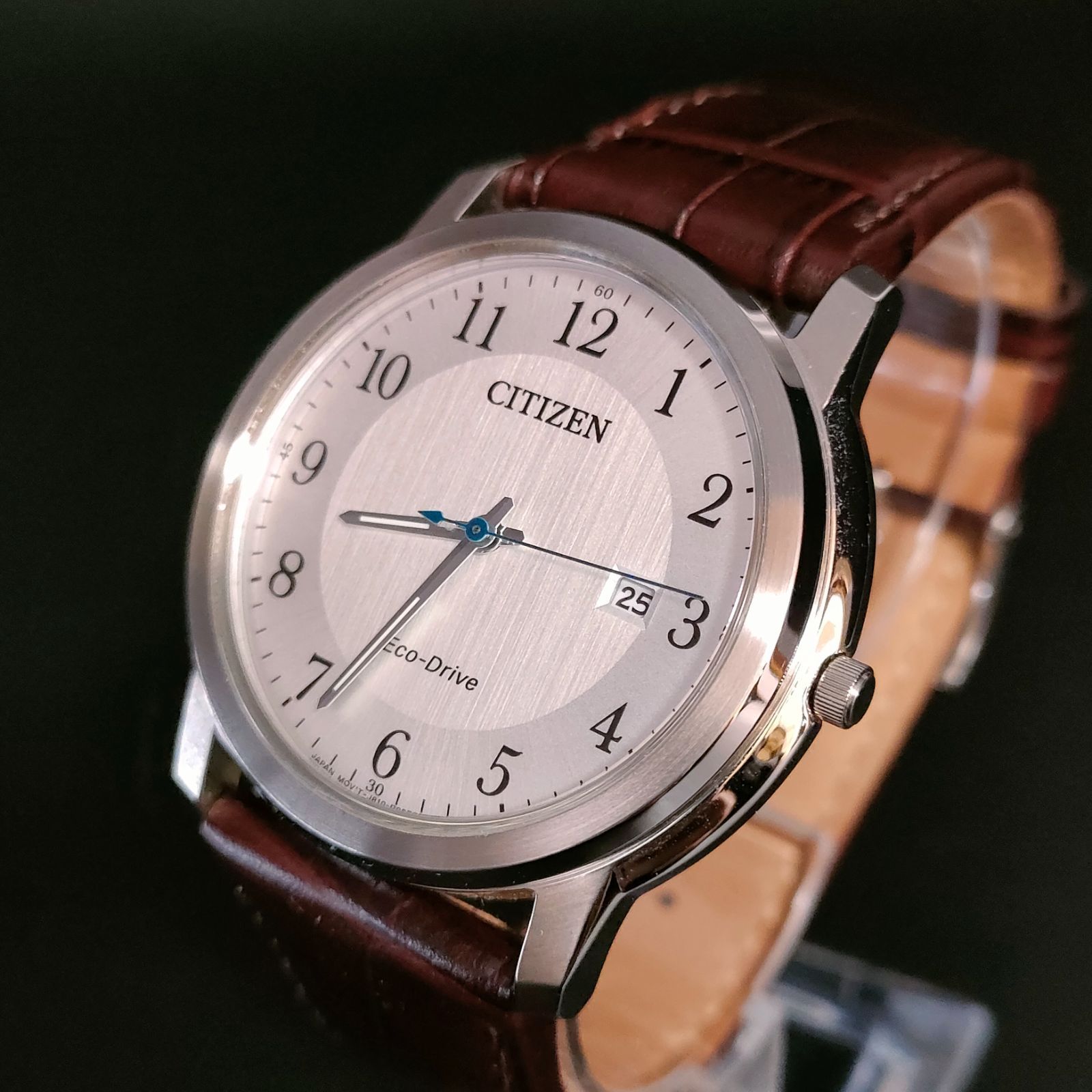 840-2 CITIZEN シチズン ホワイト シルバー ブラウン レザー バンド 
