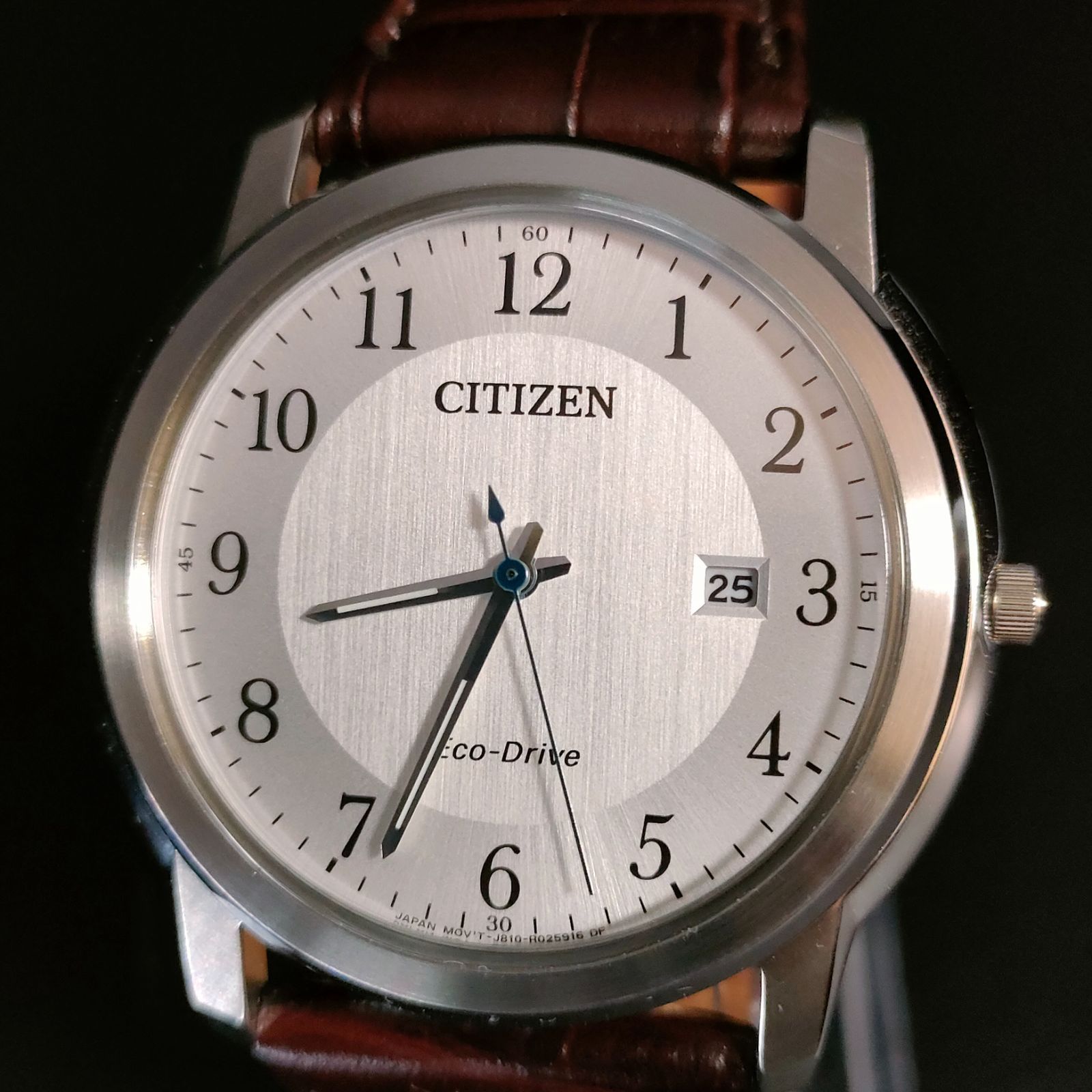 840-2 CITIZEN シチズン ホワイト シルバー ブラウン レザー バンド 