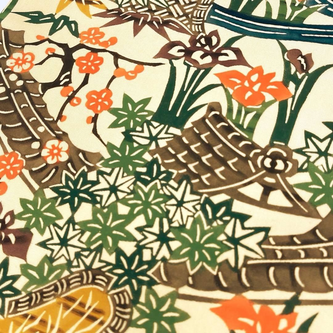 着物と帯 時流】N25561s◇正絹 九寸名古屋帯◇型染め 風景 草花 未使用