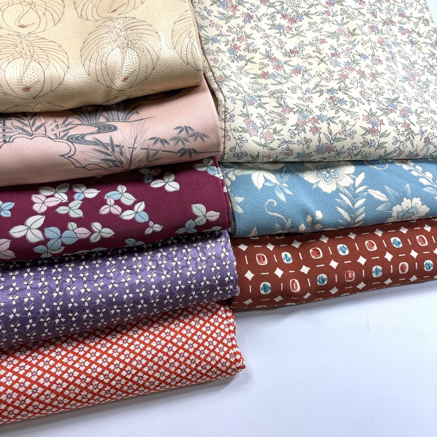 小紋 8枚 正絹 着物まとめ売り 同梱購入歓迎 リメイク用 着付け練習用