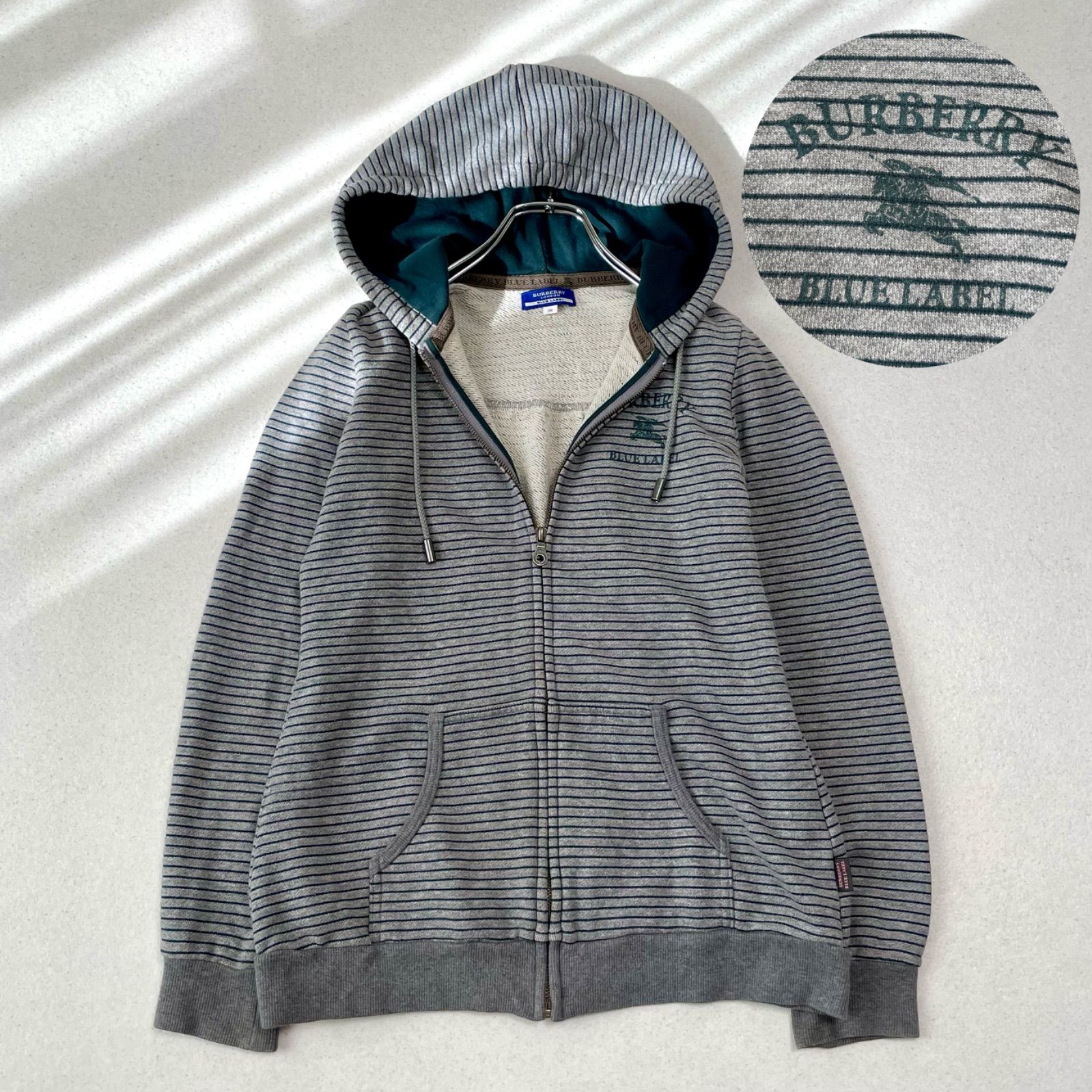 【バーバリーブルーレーベル】ジップジャケット トラックジャケット風 ホース刺繍 BURBERRY BLUE LABEL バーバリーブルーレーベル ボーダー柄 ホースロゴ