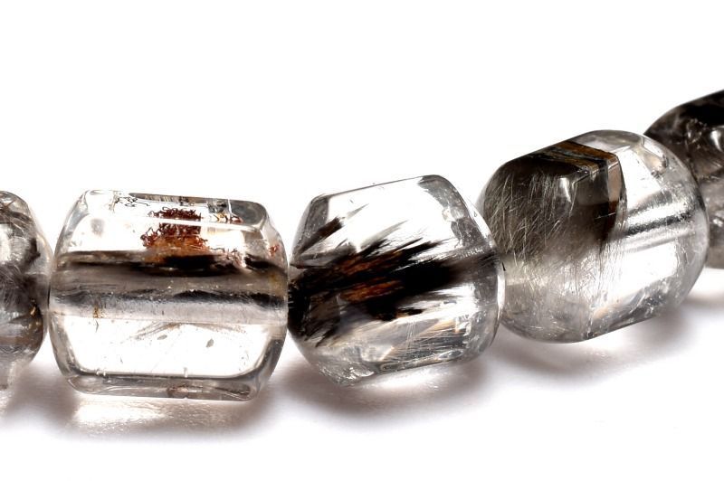 【１点物】AAA+ブルッカイト入り ブラックプラチナタイチンルチルクォーツ　6.5-8x6-6.5mm　チューブカット ブレスレット パワーストーン 天然石 _MC2867