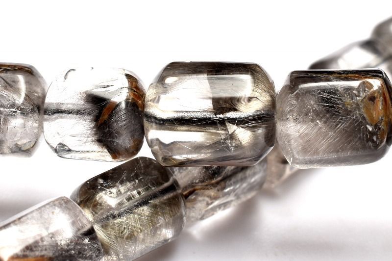 【１点物】AAA+ブルッカイト入り ブラックプラチナタイチンルチルクォーツ　6.5-8x6-6.5mm　チューブカット ブレスレット パワーストーン 天然石 _MC2867