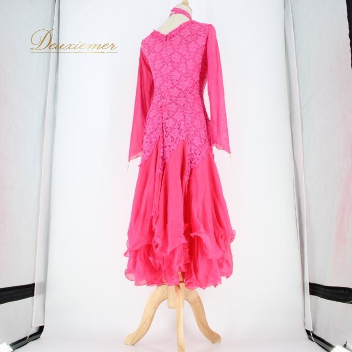 Leirena （レイリーナ）フリルロングワンピース 社交ダンス パーティドレス 社交ダンス 衣装 スタンダード ドレス ワンピース パーティ衣装