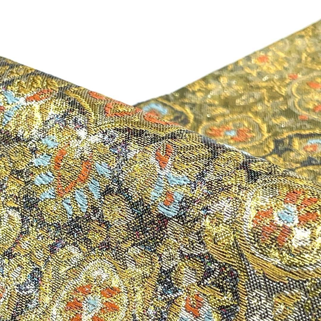 着物と帯 時流】F25532s◇正絹 袋帯◇華文様 更紗文様 ゴールド 美品