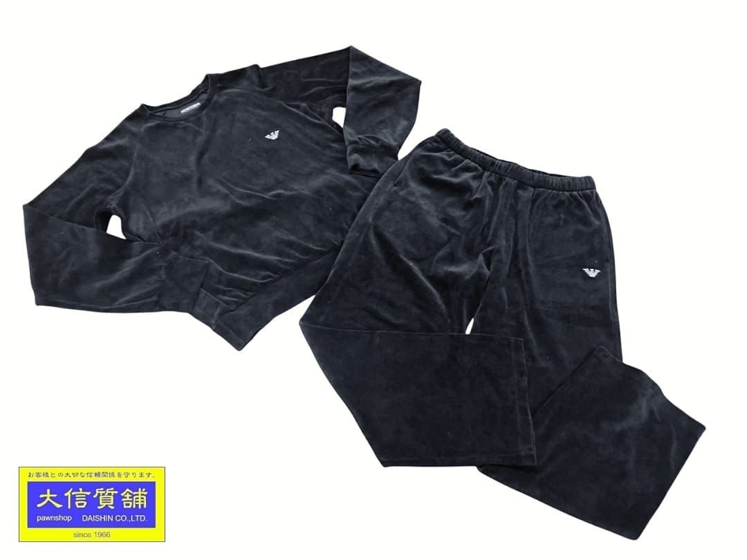 EMPORIO ARMANI エンポリオ アルマーニ ルームウエア セットアップ ベロア メンズM ブラック 中古A 【送料無料】 A-9053【質屋出品】 EMPORIO ARMANI エンポリオ アルマーニ ルームウエア セットアップ