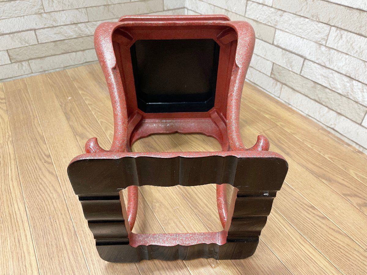 ○時代物朱塗高卓 中国美術 螺鈿細工 花台 香炉台 焼香台 花台 盆栽台