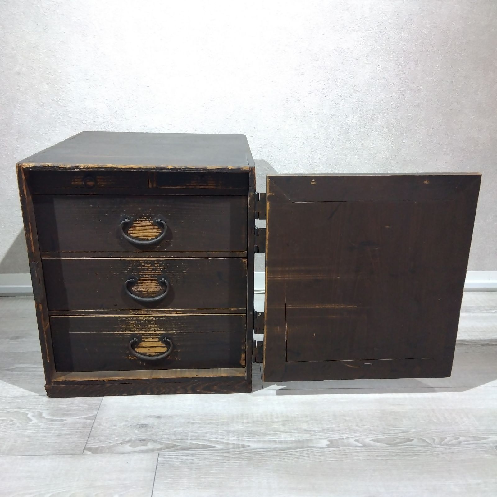 船箪笥 硯箱 書道具箱 鍵付き 小引き出し 木製 時代箪笥 古民具 骨董