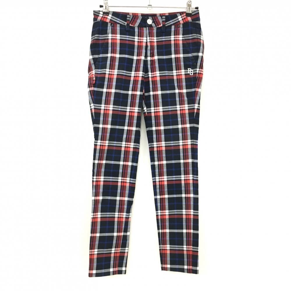美品】パーリーゲイツ パンツ ネイビー×レッド×白 チェック ストレッチ