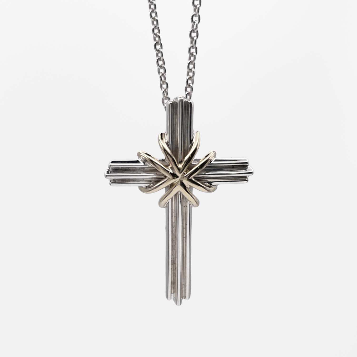 【美品】ティファニー シグネチャークロスペンダント SV925/750 Tiffany & Co. - ティファニークロスネックレス SV925 750(K18)コンビ