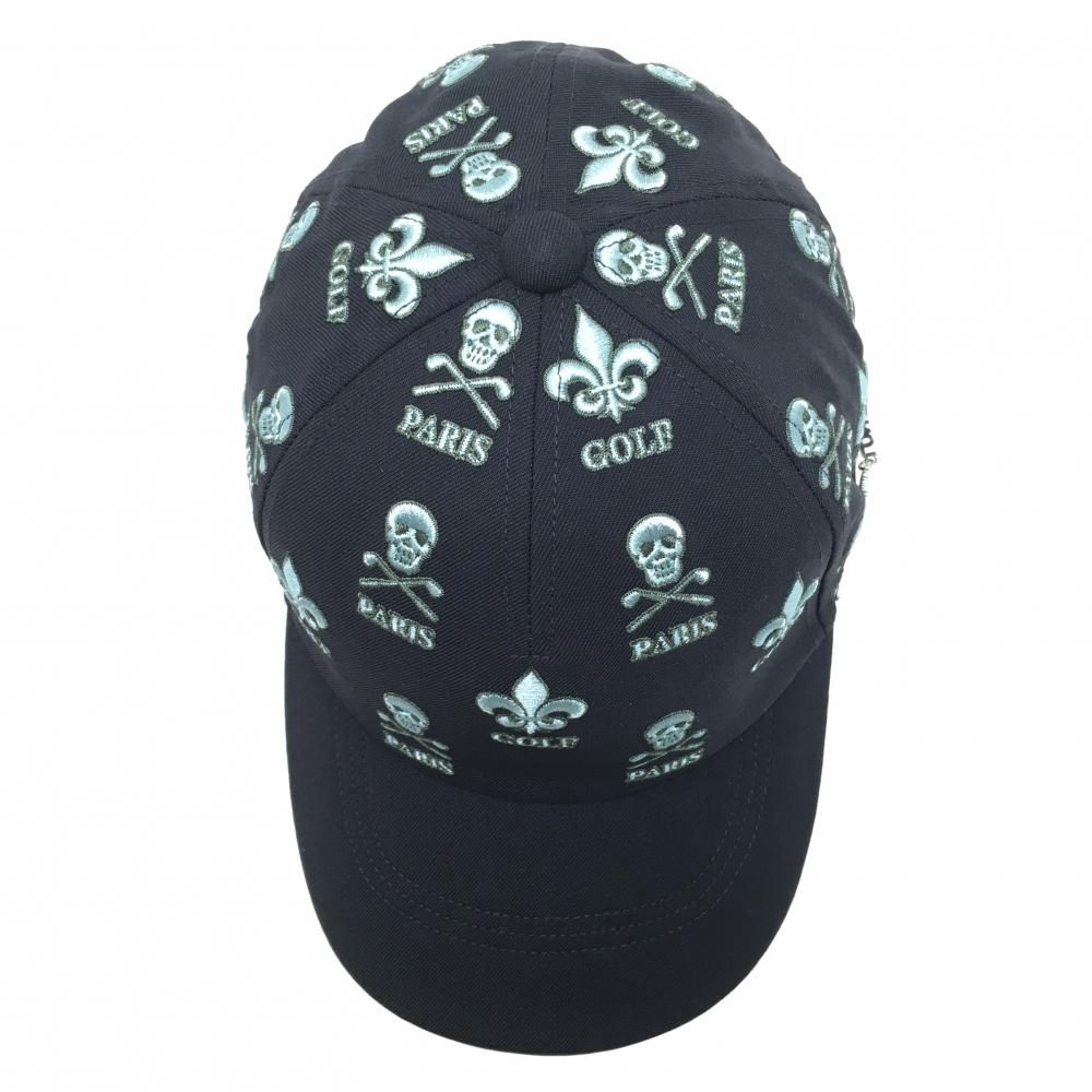 超美品】マークアンドロナ キャップ ネイビー×ライトブルー スカル総柄
