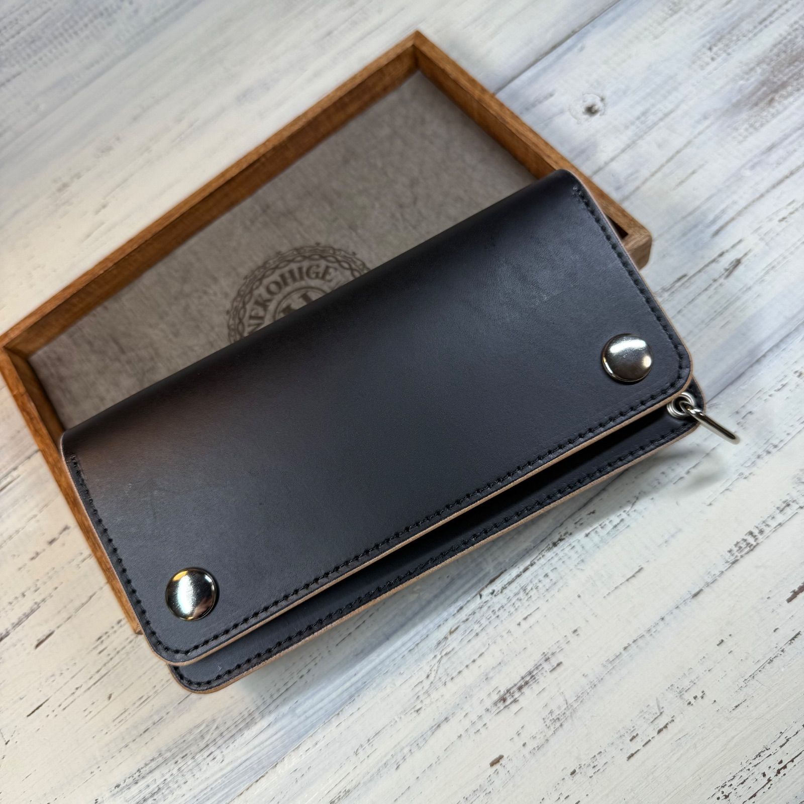 【トラッカーウォレット ロング 3層】 ブラック 姫路レザー シルバー YKK トラッカーウォレット ロング 3層】 ブラック 姫路レザー シルバー YKK