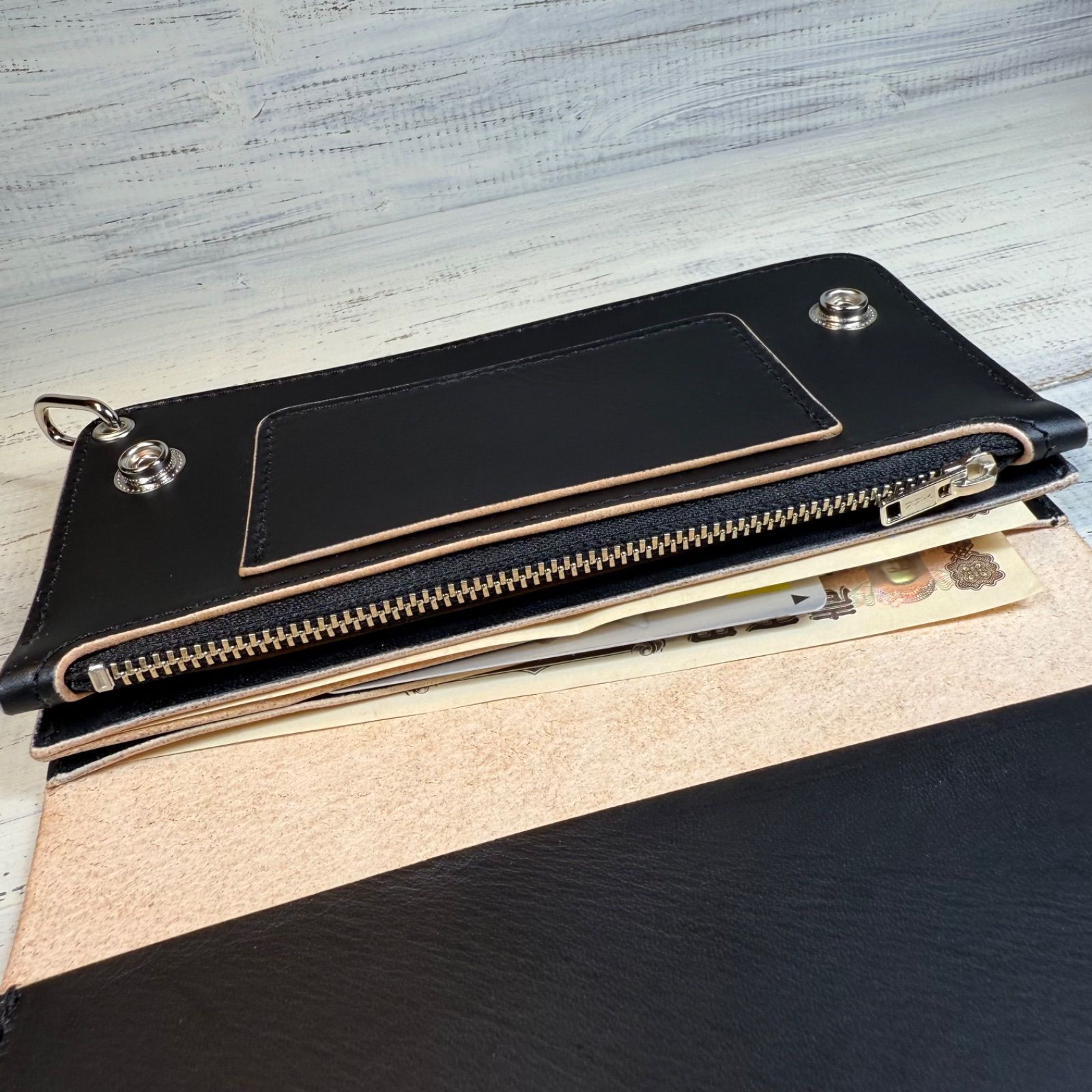 トラッカーウォレット オンライン ロング 3層】 ブラック 姫路レザー