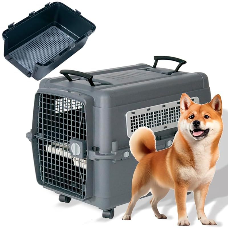 プチリュバン ペットキャリー すのこ付き キャスター付き PR70 中型犬用 大型犬用 IATA基準クリア クレート 20kgまで LLサイズ 奥行き70 x 幅52 x 高さ53cm 犬 1