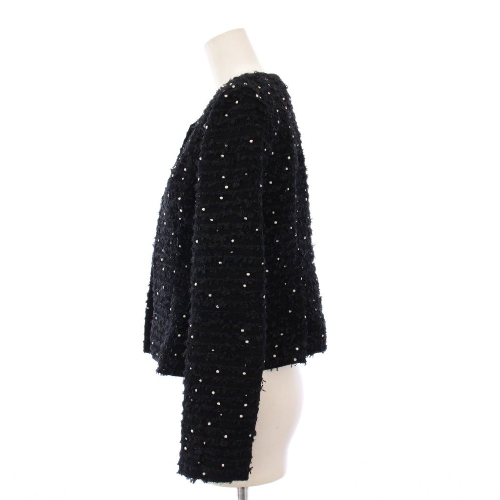 ヨーコチャン YOKO CHAN ツイードノーカラージャケット 刺繍 38 黒 YCJ