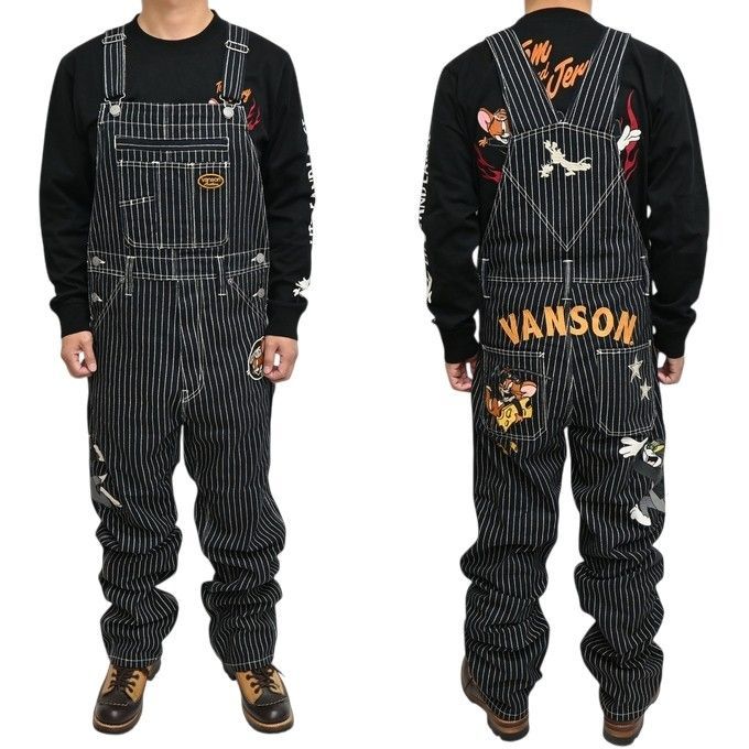 y*e様 Vanson 黒 オーバーオール バンソン VANSON トムとジェリー TJV-2408 デニム ウォバッシュ