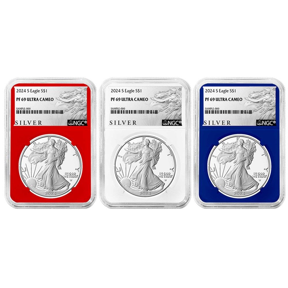 レア‼️2018年 シルバーシールド 限定 プルーフラメダル 、認証書付き。 2024-S プルーフ $1 アメリカン シルバー イーグル 3枚セット NGC