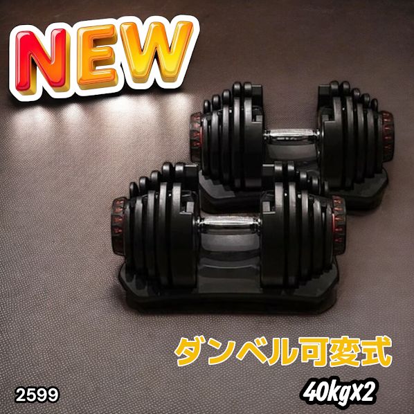 2599 ダンベル 可変式 ライトグレー 40kg 2個 総重量80kg 多機能 5 