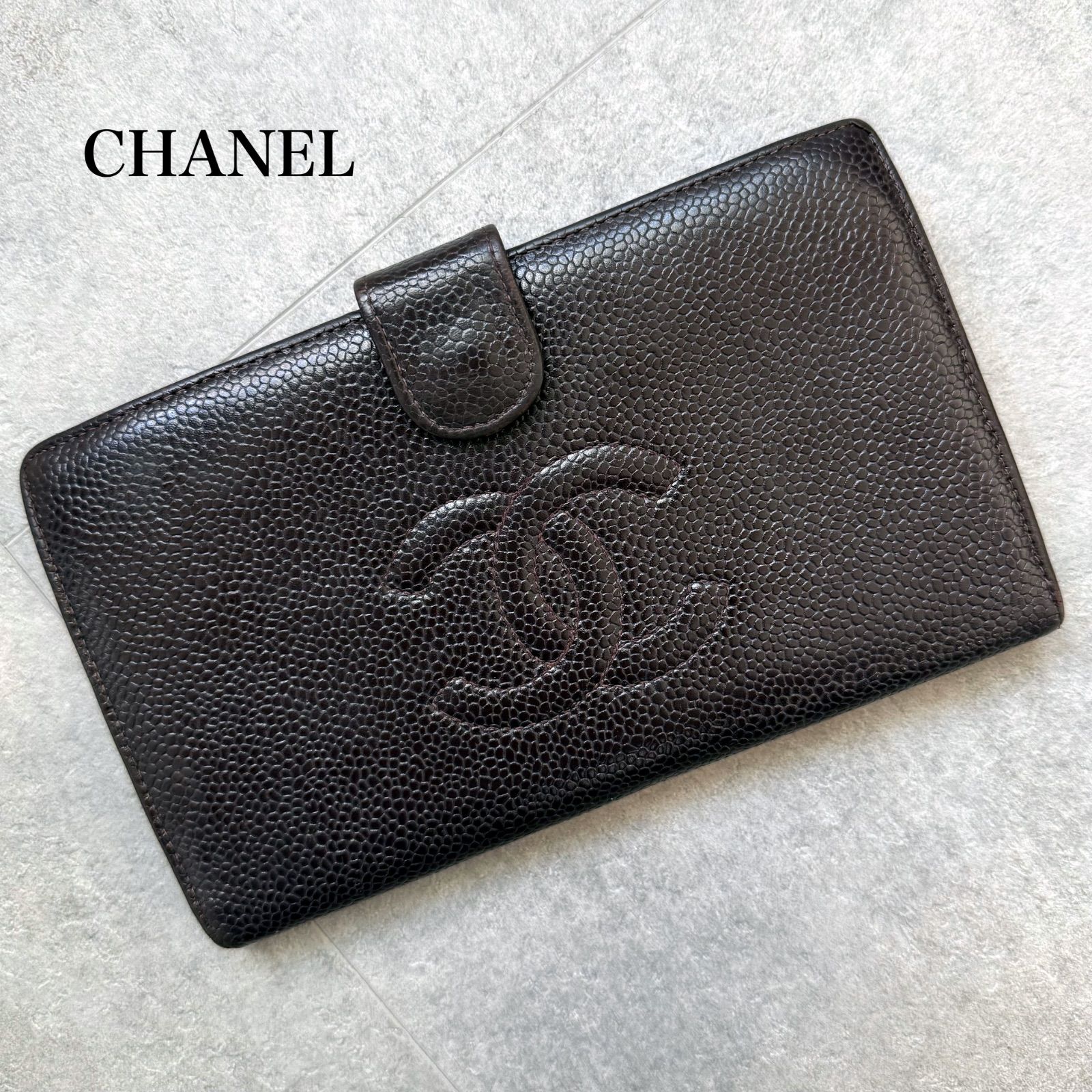 最終価格【超極美品✨】シャネル 財布 デカココ キャビア Wホック 二つ折 黒 美品 CHANEL シャネル キャビアスキン ココマーク デカココ がま口 二