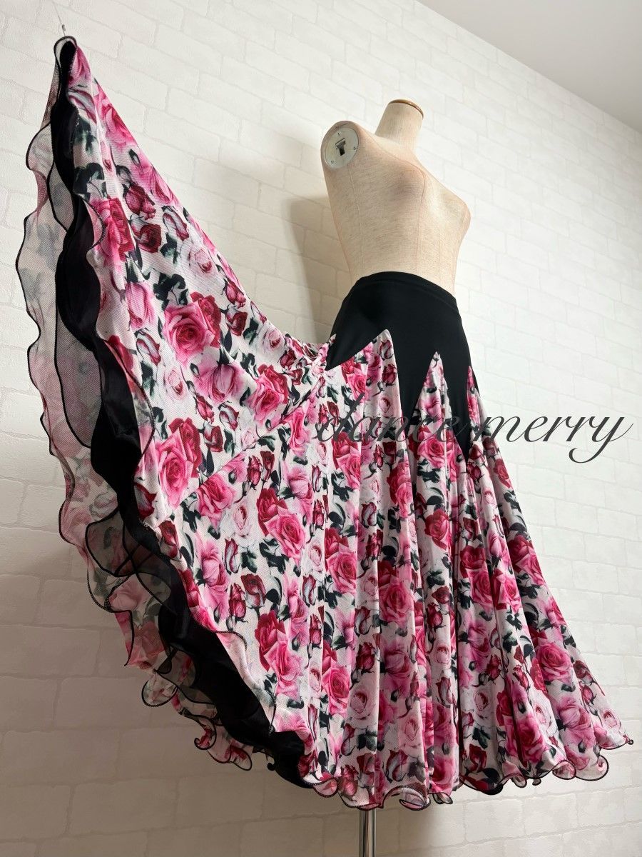 新品 豪華 社交ダンス スカート 黒 ピンク 白 ワルツ タンゴ 衣装 2015