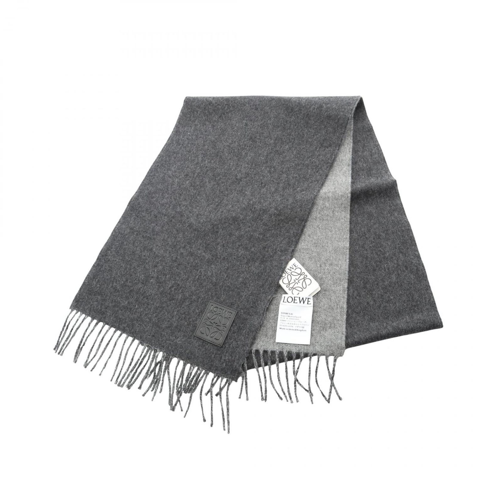 LOEWE グレー系 フリンジ付きマフラー 期間限定お値下げロエベグレー モヘア混紡 マフラー フリンジ付き