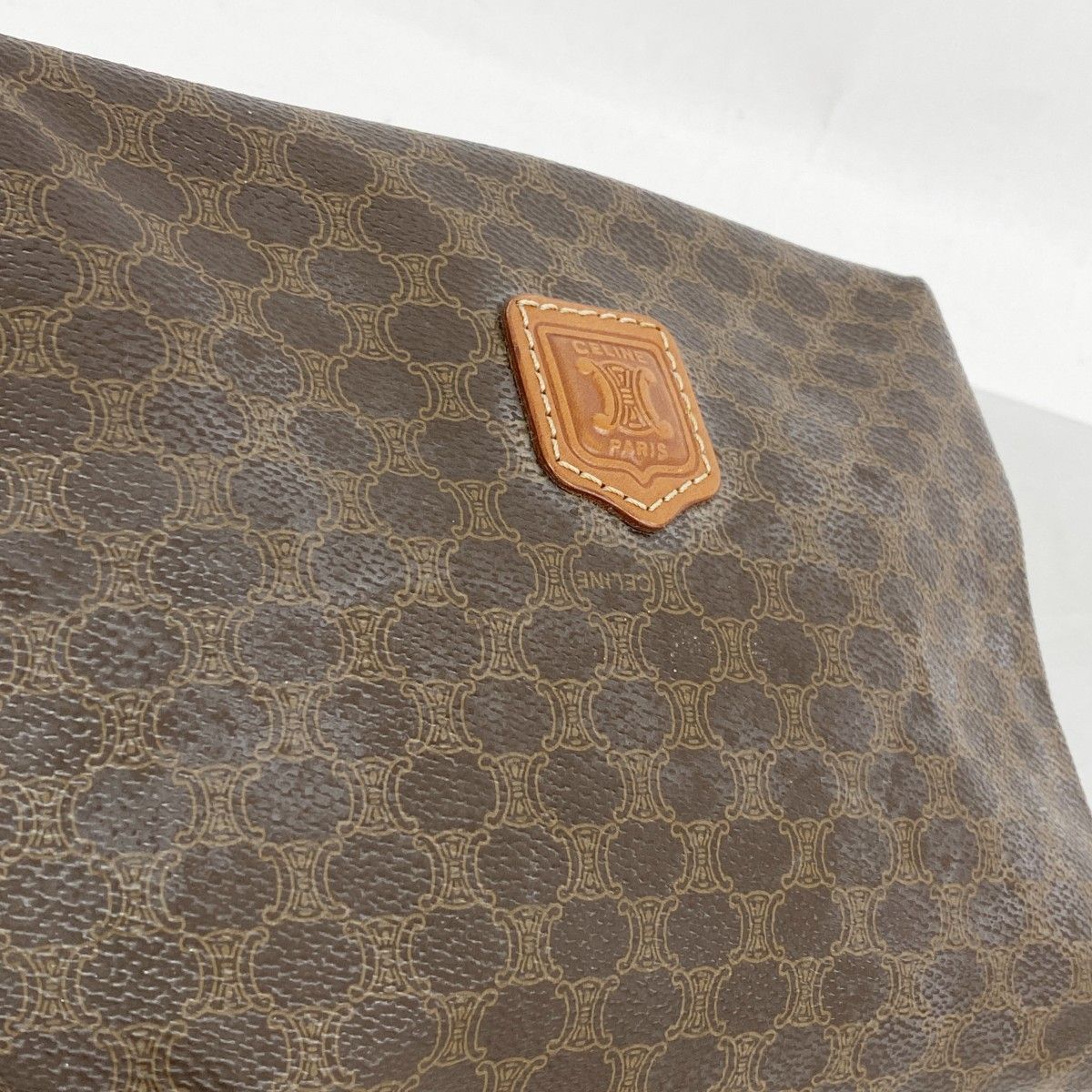 【CELINE】アクセサリーポーチ　マカダム柄　ゴールド金具　ベージュ　PVC セリーヌ CELINE ワンショルダーバッグ アクセサリーポーチ マカダム柄