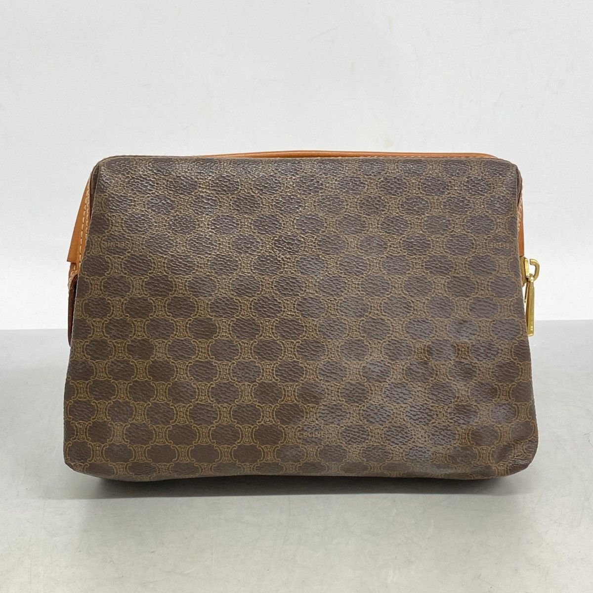 5pd4745】セリーヌ ポーチ マカダム PVC ブラウン ゴールド金具【中古