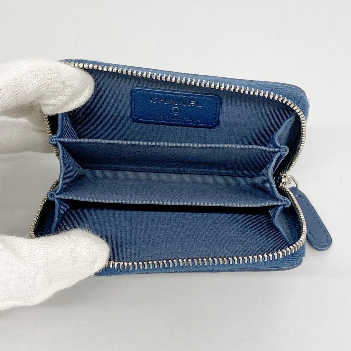5pd4777-k】シャネル コインケース マトラッセ ラムスキン ブルー
