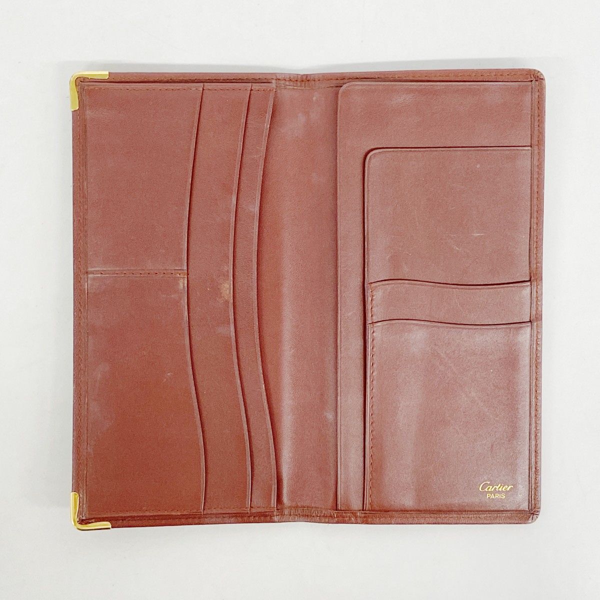 5pd4979】カルティエ 長札入れ マスト レザー ボルドー ゴールド金具