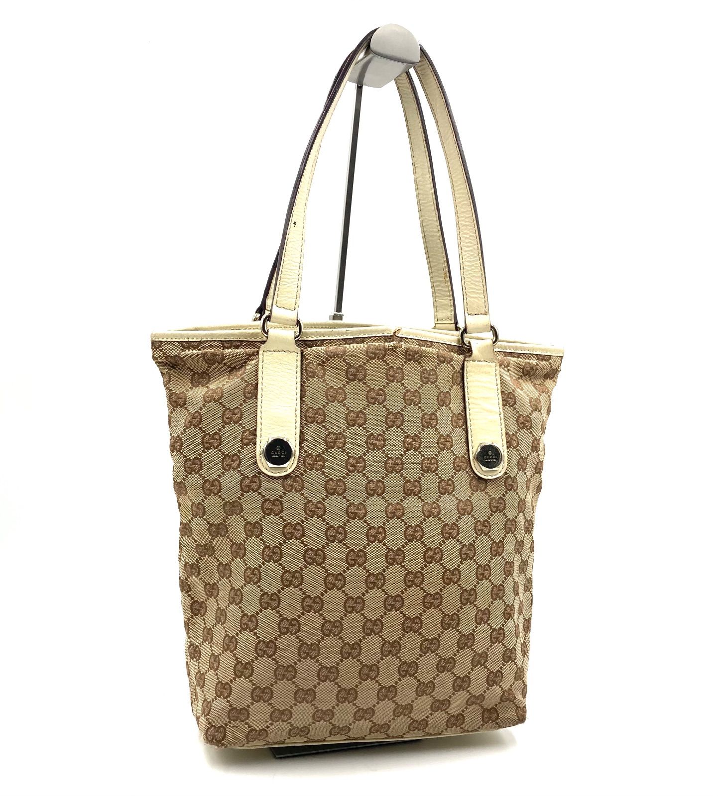 GUCCI グッチ GGキャンバス×レザー トートバッグ 縦型 バケツ バケット