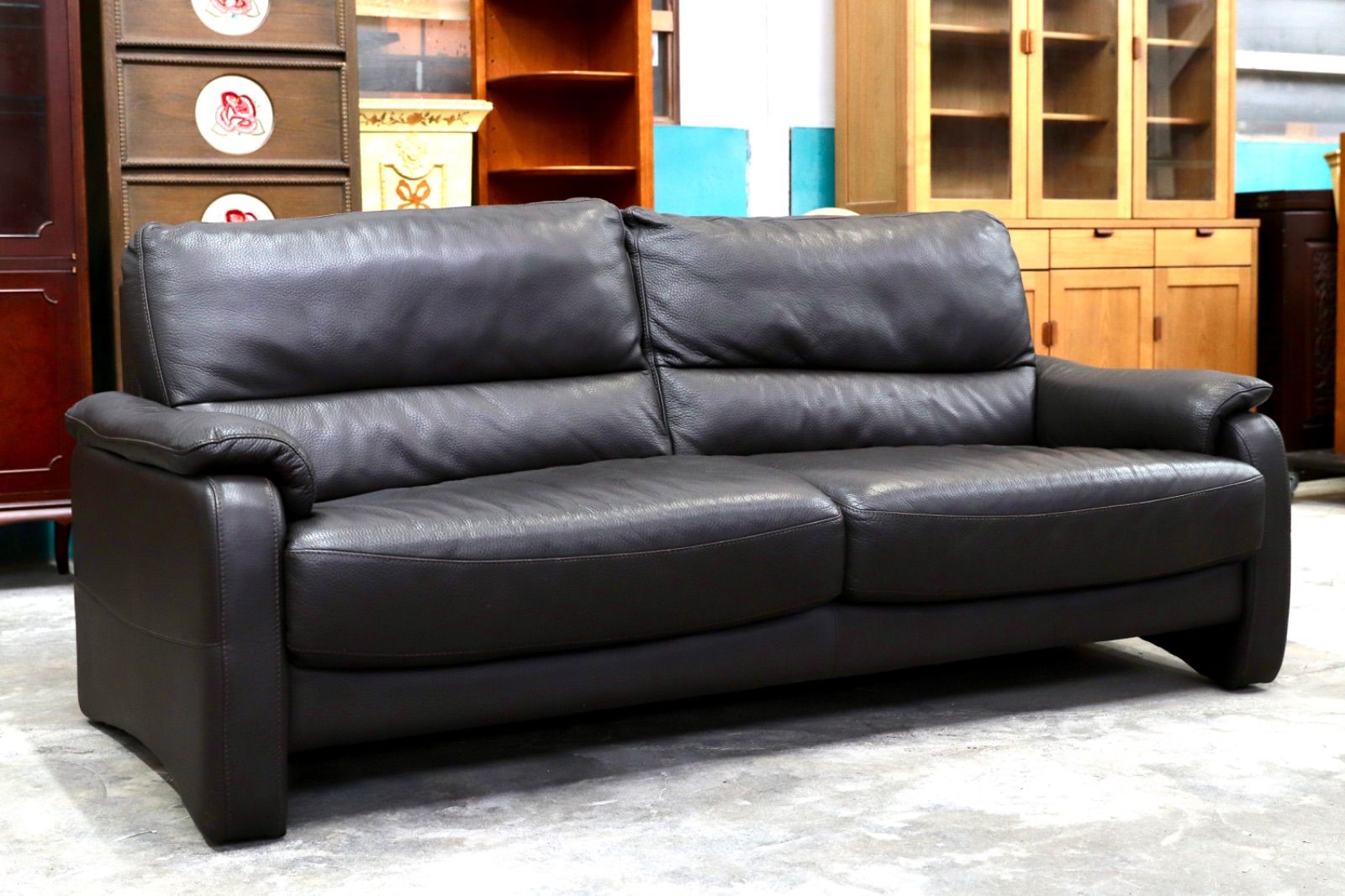 GMIK716○IDC大塚家具 2.5人掛けソファ トリプルソファ ダークブラウン