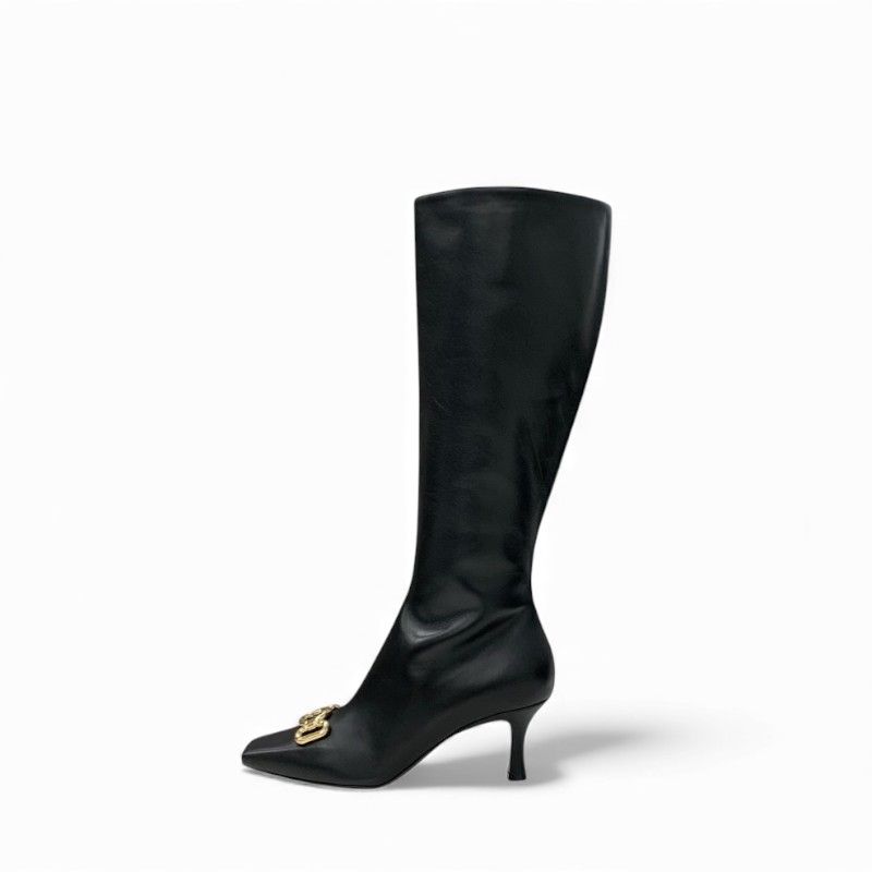 美品▽ルイヴィトン ロゴパッチ付き レザー ロングブーツ ダーク