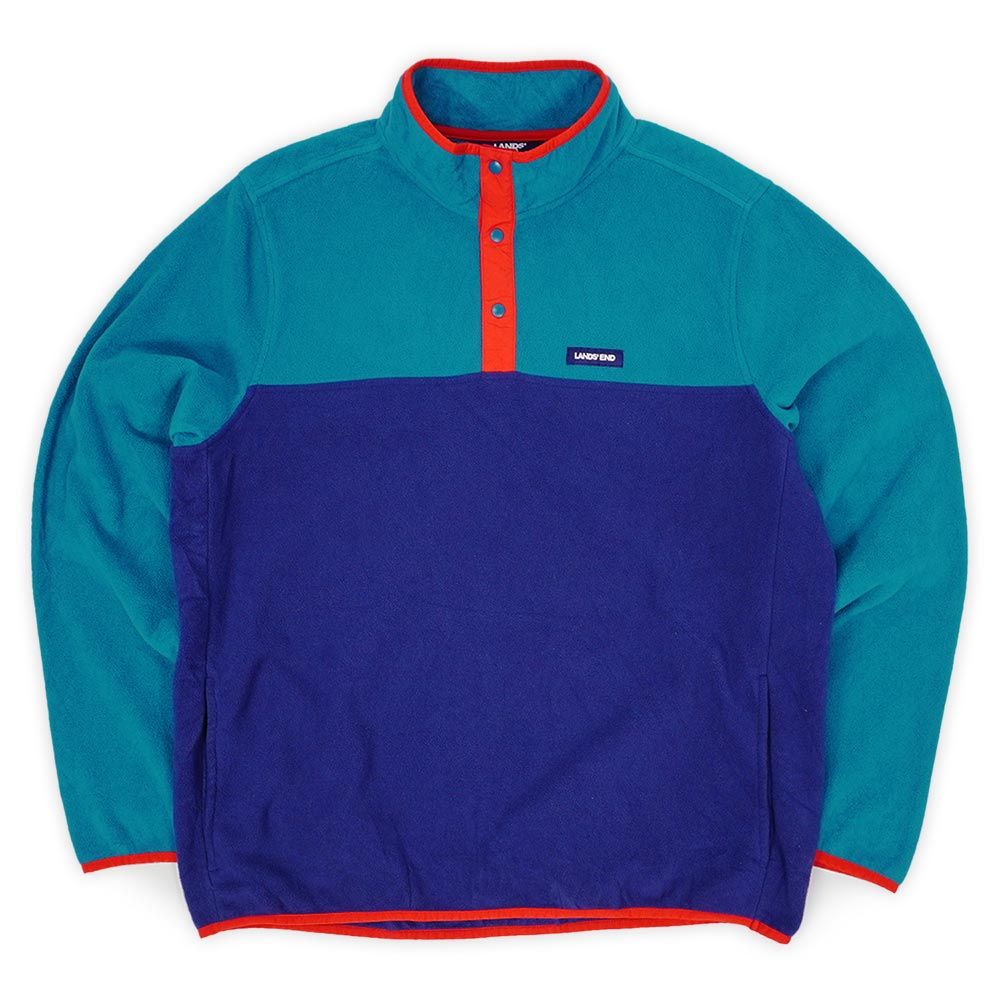 ランズエンド LANDS' END 00s Y2K 2000年代 スナップTタイプ プルオーバー フリースジャケット バイカラー USA ヴィンテージ アメリカ 古着 メンズ コート ジャケット グリーン ネイビー XL【】