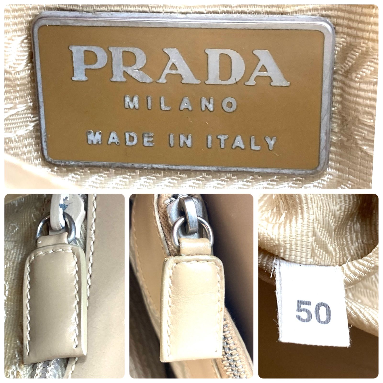 PRADA レザー ワンショルダー ベージュ肩掛け型押しロゴ PRADA プラダ ワンショルダーバッグ ロゴ型押し レザー 本革 ベージュ