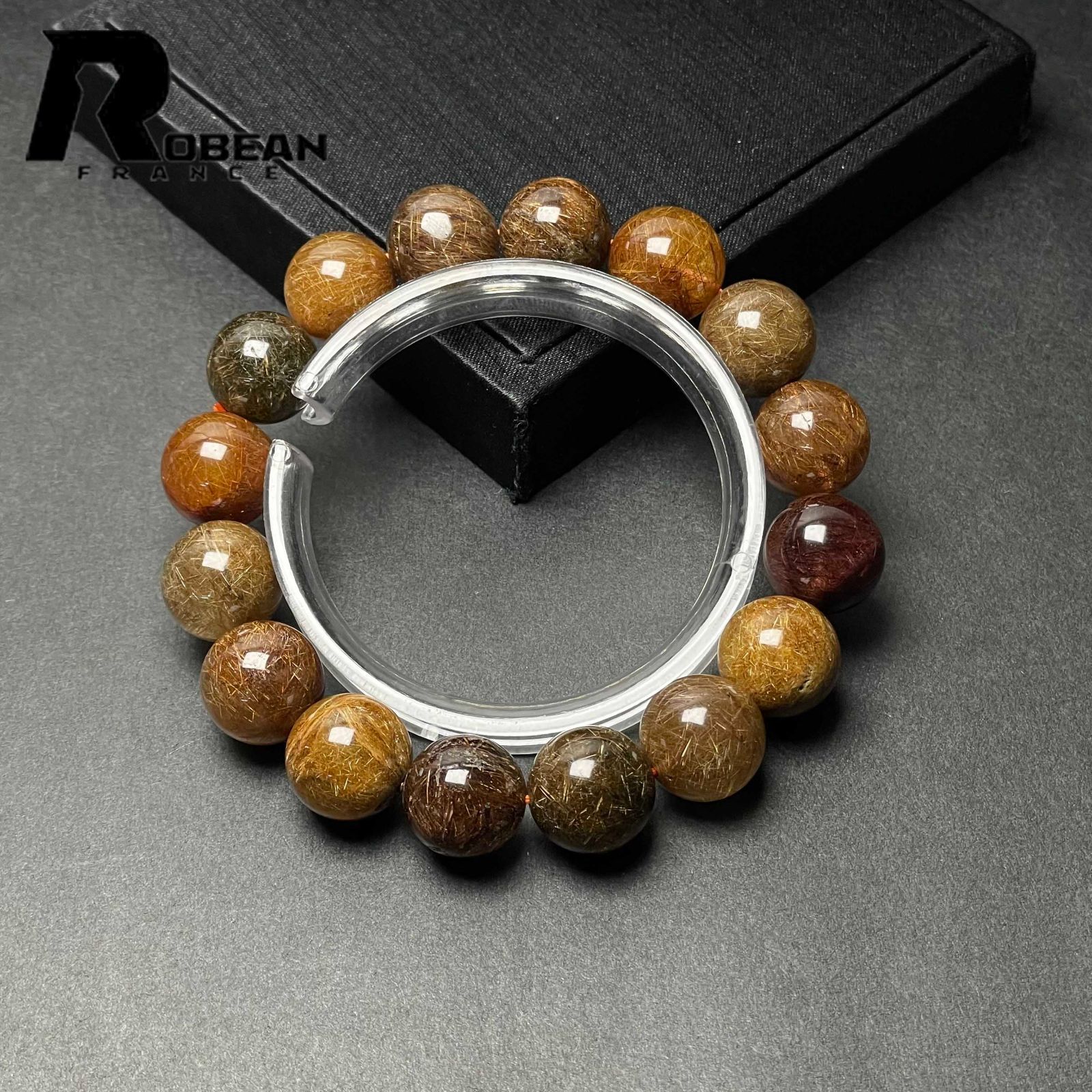  EU製 定価20万円 ROBEAN ブラウンルチルクォーツカラフル ブレスレット パワーストーン 天然石 金運 お守り プレゼント 14 3 15 mm ブレスレット アクセサリー