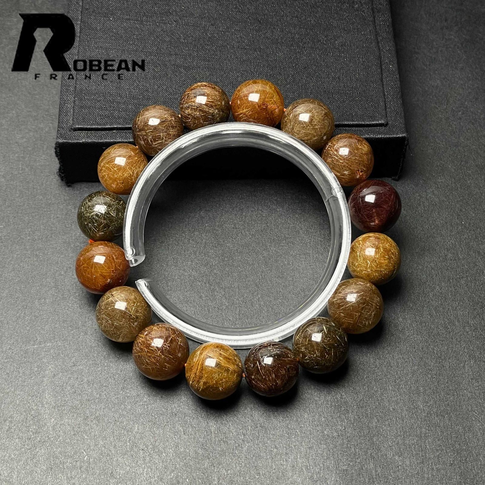 EU製 定価20万円 ROBEAN ブラウンルチルクォーツカラフル ブレスレット パワーストーン 天然石 金運 お守り プレゼント 14 3 15 mm