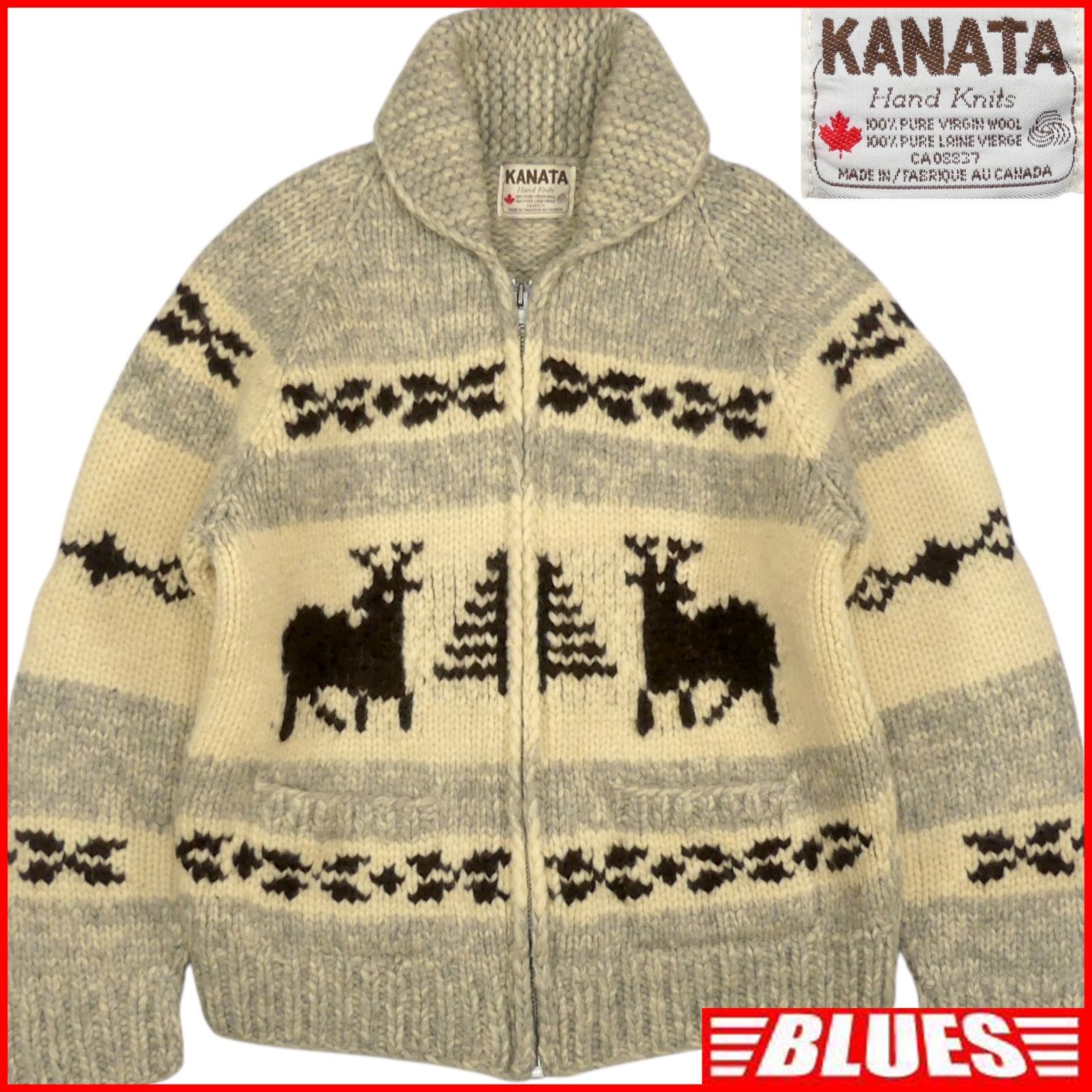 【値下げ】【希少】Kanataカナタカウチンセーター ハンドニット カナダ製 KANATA hand knit カウチンセーター