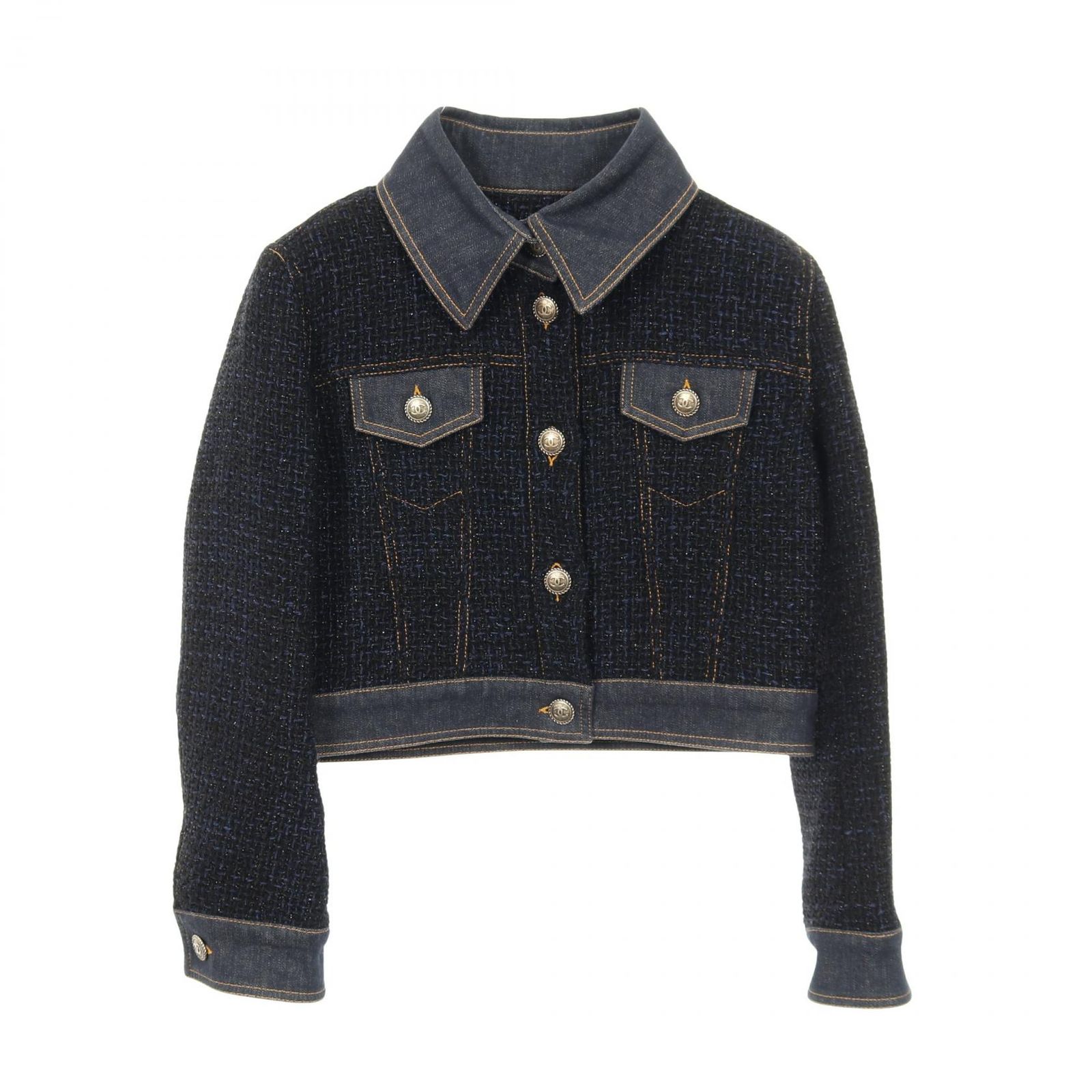 シャネル CHANEL デニムジャケット ココマークボタン ツイード