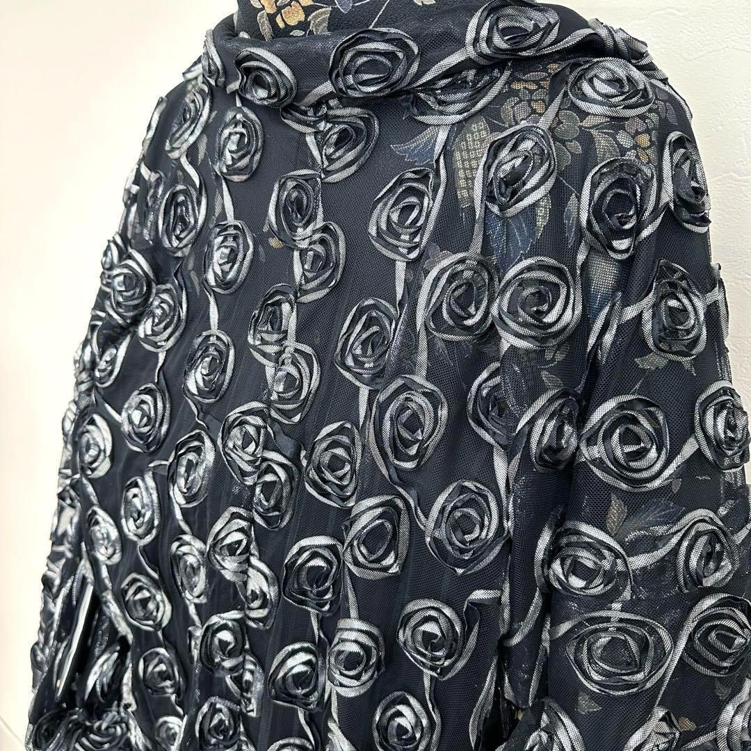 着物と帯 時流】s◇新品 レース羽織 薄羽織◇長羽織 リボン刺繍 黒 L 