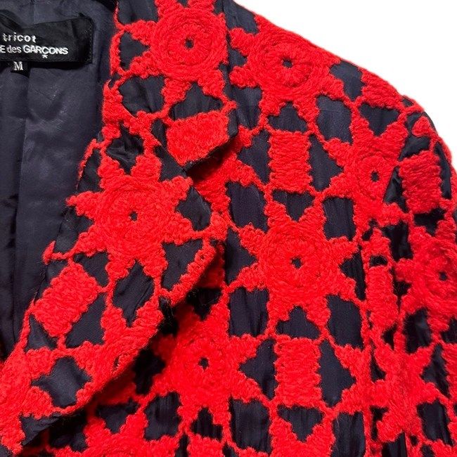 極美品 97SS⭐️コムデギャルソン テーラードジャケット 花柄レース レッド 極美品 97SS⭐️コムデギャルソン テーラードジャケット 花柄レース